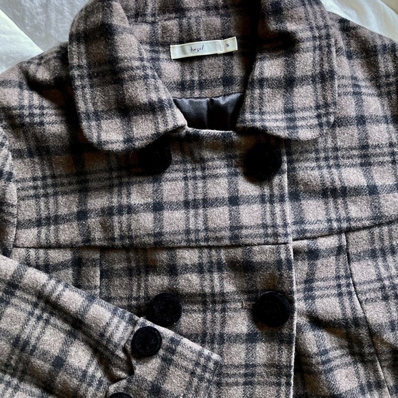 Anthropologie Hazel Double Breast Retro Coat Small Plaid Brown Black 3/4 Sleeve - Picture 5 of 16